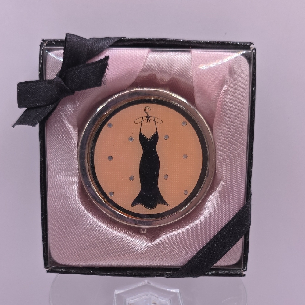 Vintage Russ Black Dress Compact Tinket Holder with Mirror